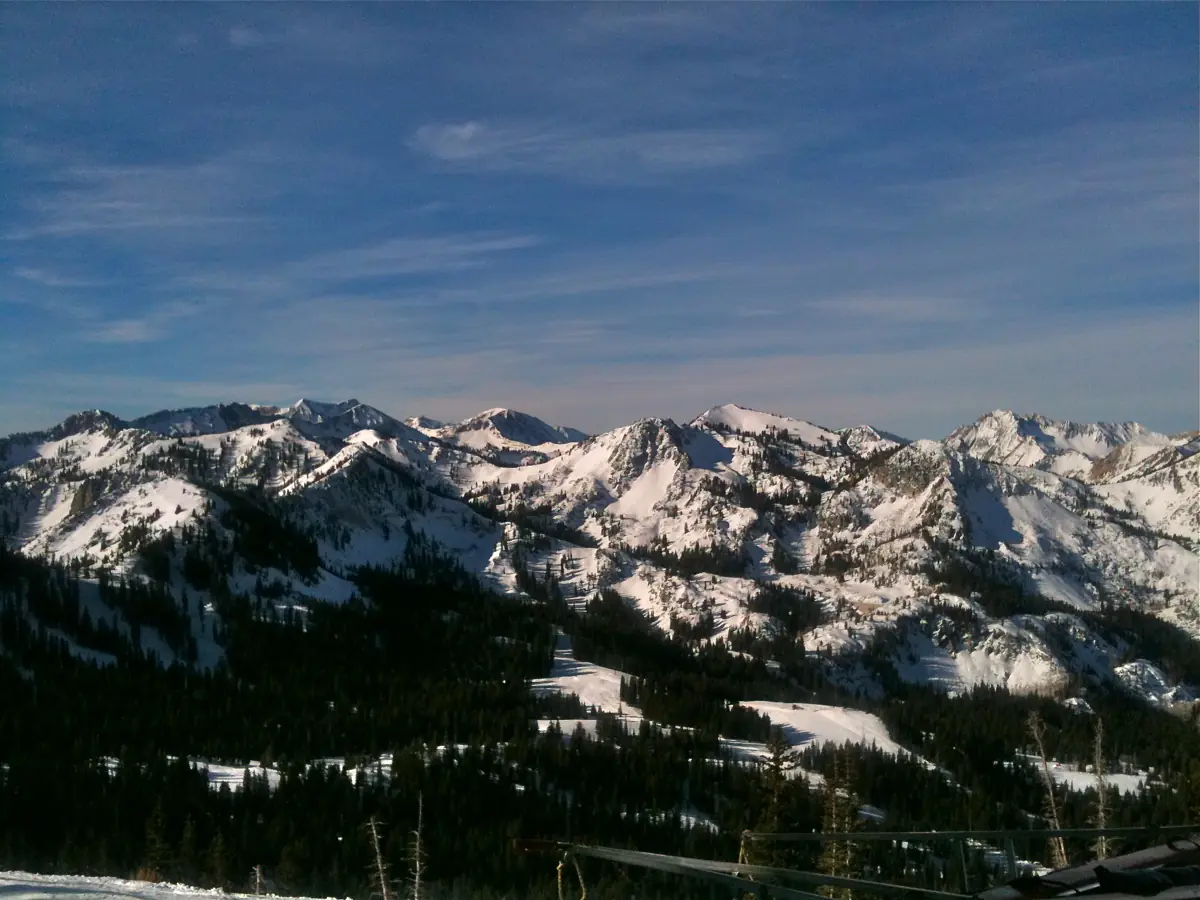 Snow-covered mountain ridges above Big Cottonwood Canyon