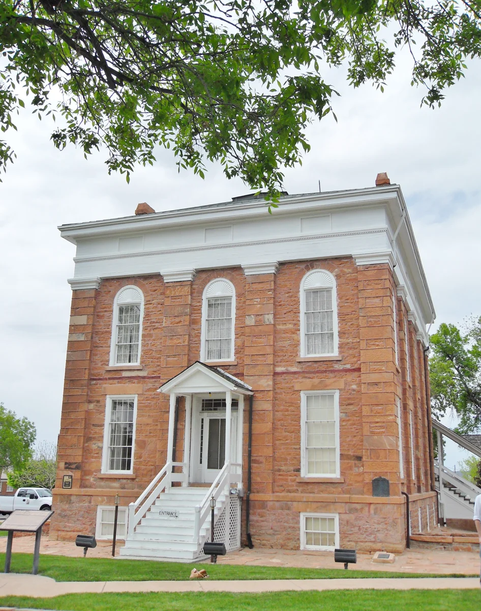 The red-brick front of the Utah Territorial Statehouse in Fillmore