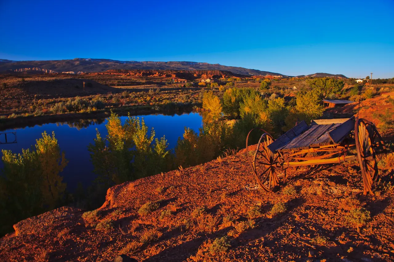 Red cliffs glowing at dawn in Torrey, the gateway town to Capitol Reef