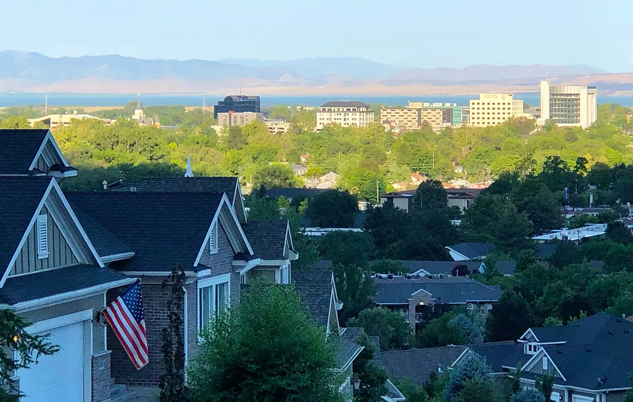 Downtown Provo with the Wasatch Mountains rising behind the city